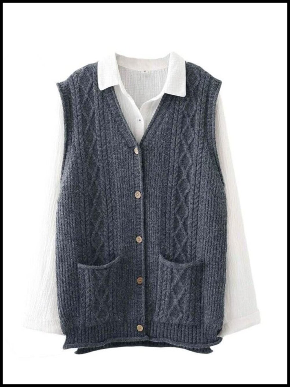 Women's Cable Knit Sweater Vest Button Down V-Neck Sleeveless